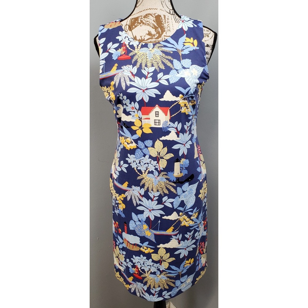 J.McLaughlin Shift Dress Womens Small Multi Nautical Floral Sleeveless Back Zip